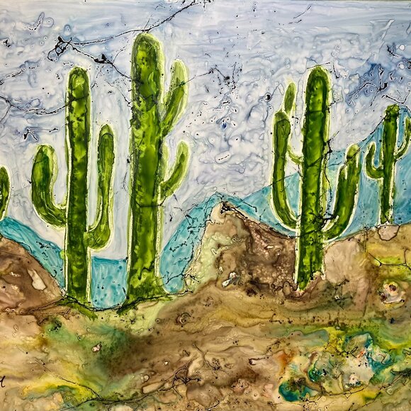 Semi Abstract Desert Landscape Watercolor Original Art Painting - Picture 2 of 16